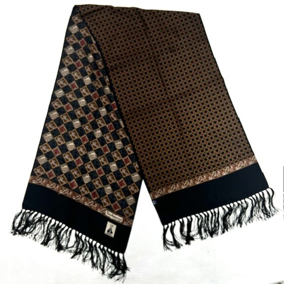 2 Ways Burberrys 100% Silk Satin Scarf 60"x13" Brown black Check Art Fring (1 - Picture 8 of 16
